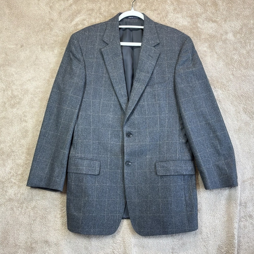 Lands End‎ 100% Wool Blazer Mens 39R Sport Coat Gray Windowpane Academia